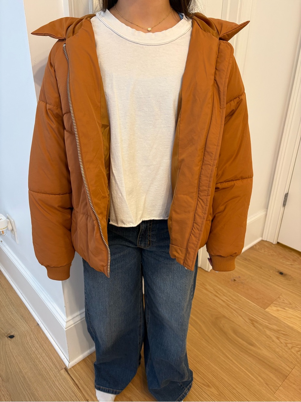 Urban Outfitters Women's Rust Puffer Jacket with Hood